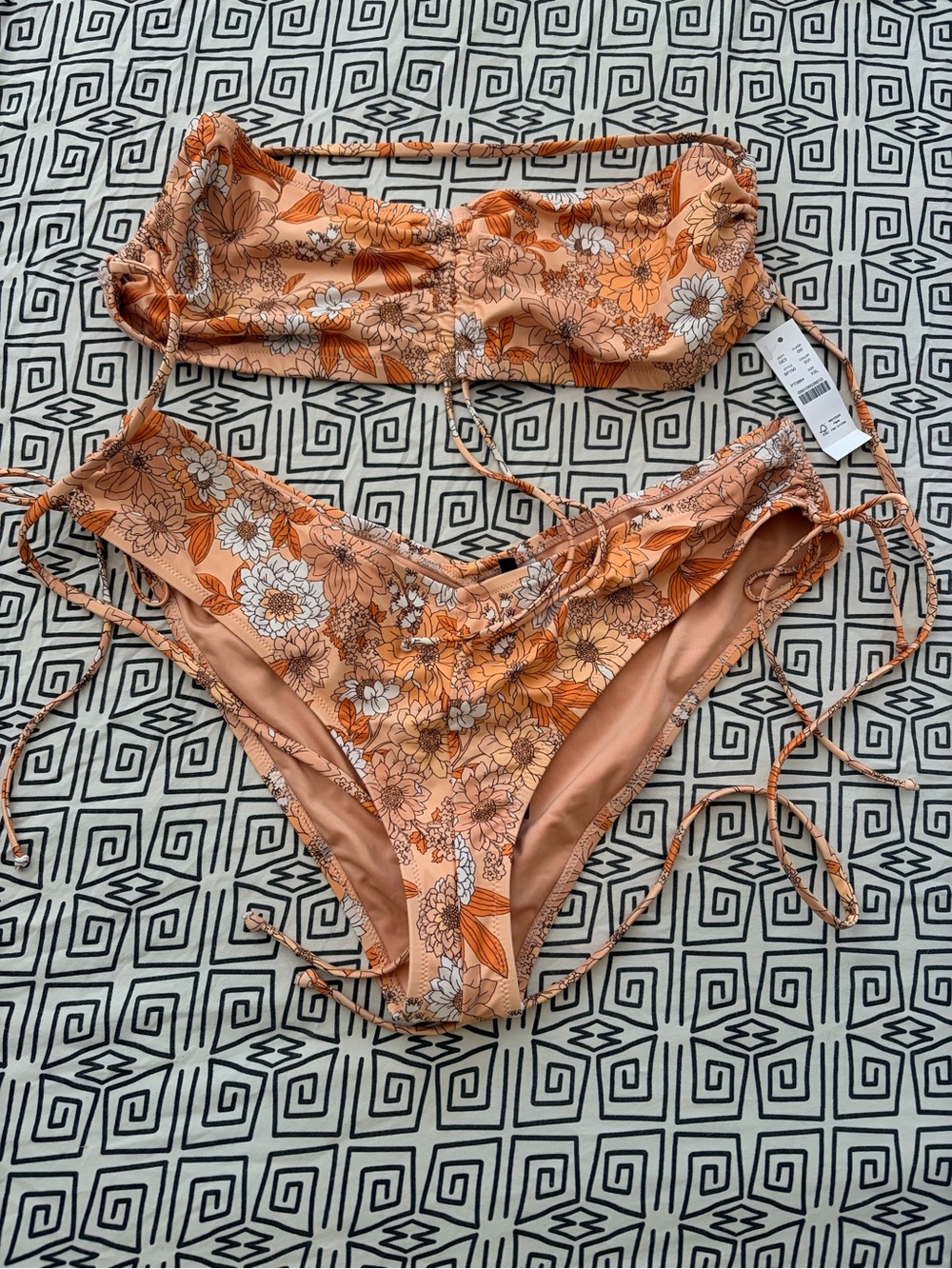 J. Crew Orange Floral Bandeau Bikini Set